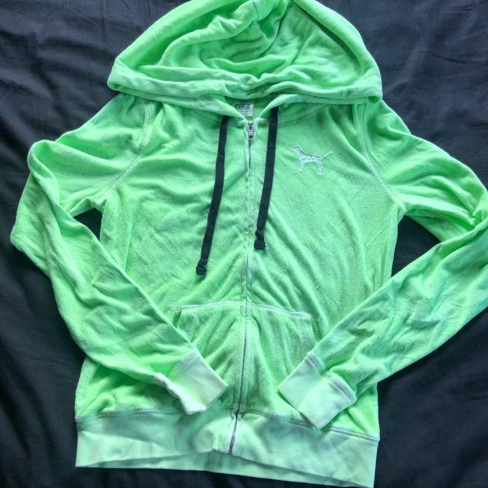 PINK Neon Green Towel Terry Cloth Jacket